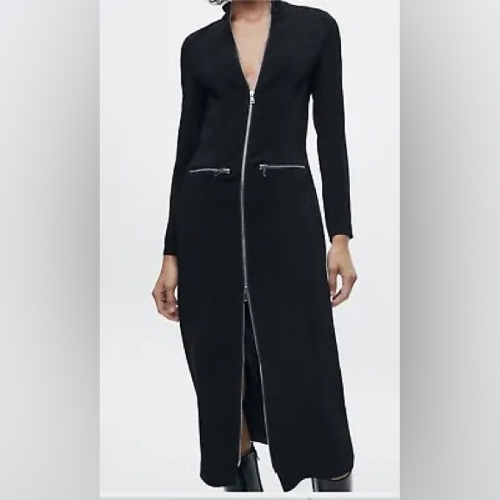 NWT $139 ZARA ZIPPER MIDI DRESS ZW COLLECTION BLACK, US SIZE L